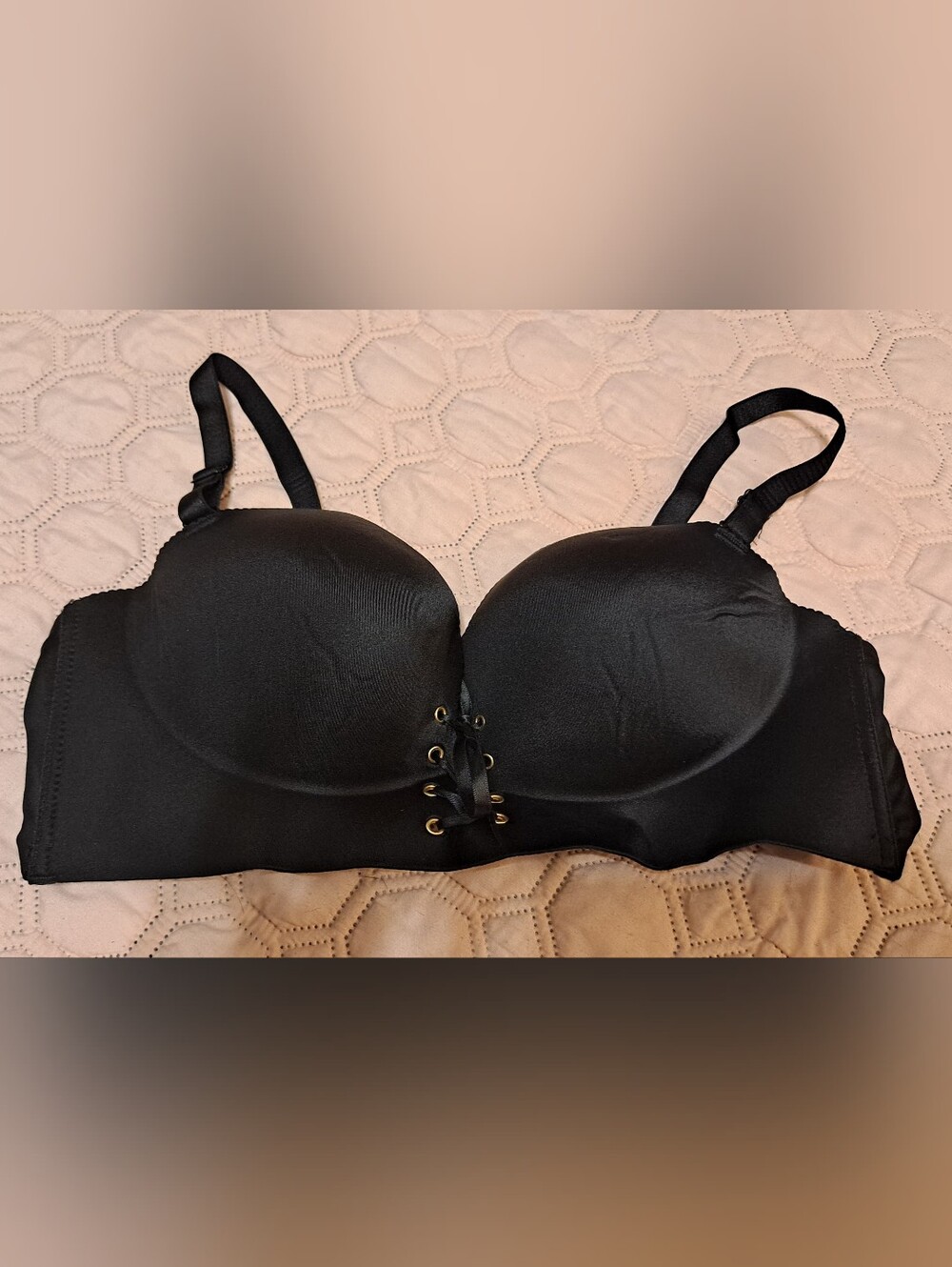 Black Lace-Up Push-Up Bra - Women Intimates 36D
